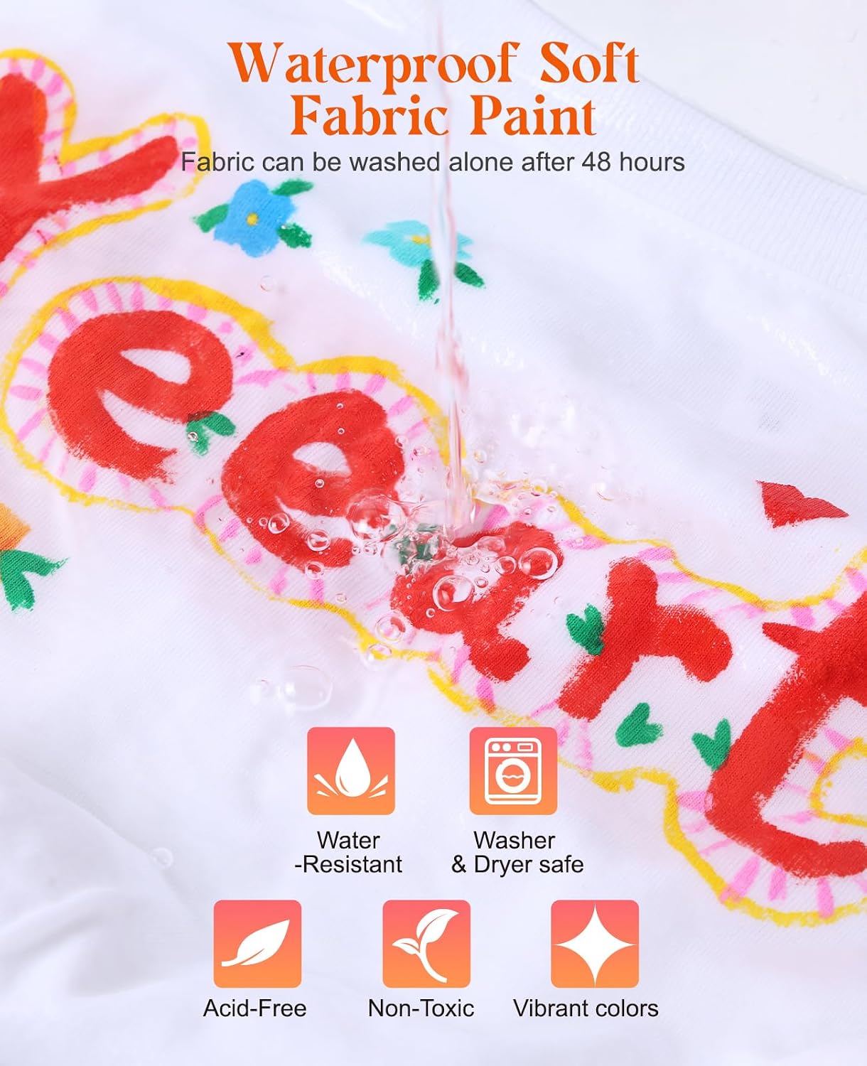 Fabric Paint, Yeeart 20 Colors Permanent Soft Fabric Paint Set for Clothes in Bottles (60ml/2oz) with 10 Brushes, Palette, Non-Toxic Textile Paint Art Supplies for Clothes, Canvas, T-Shirts, Jeans, Bags & Art Crafts - Image 4