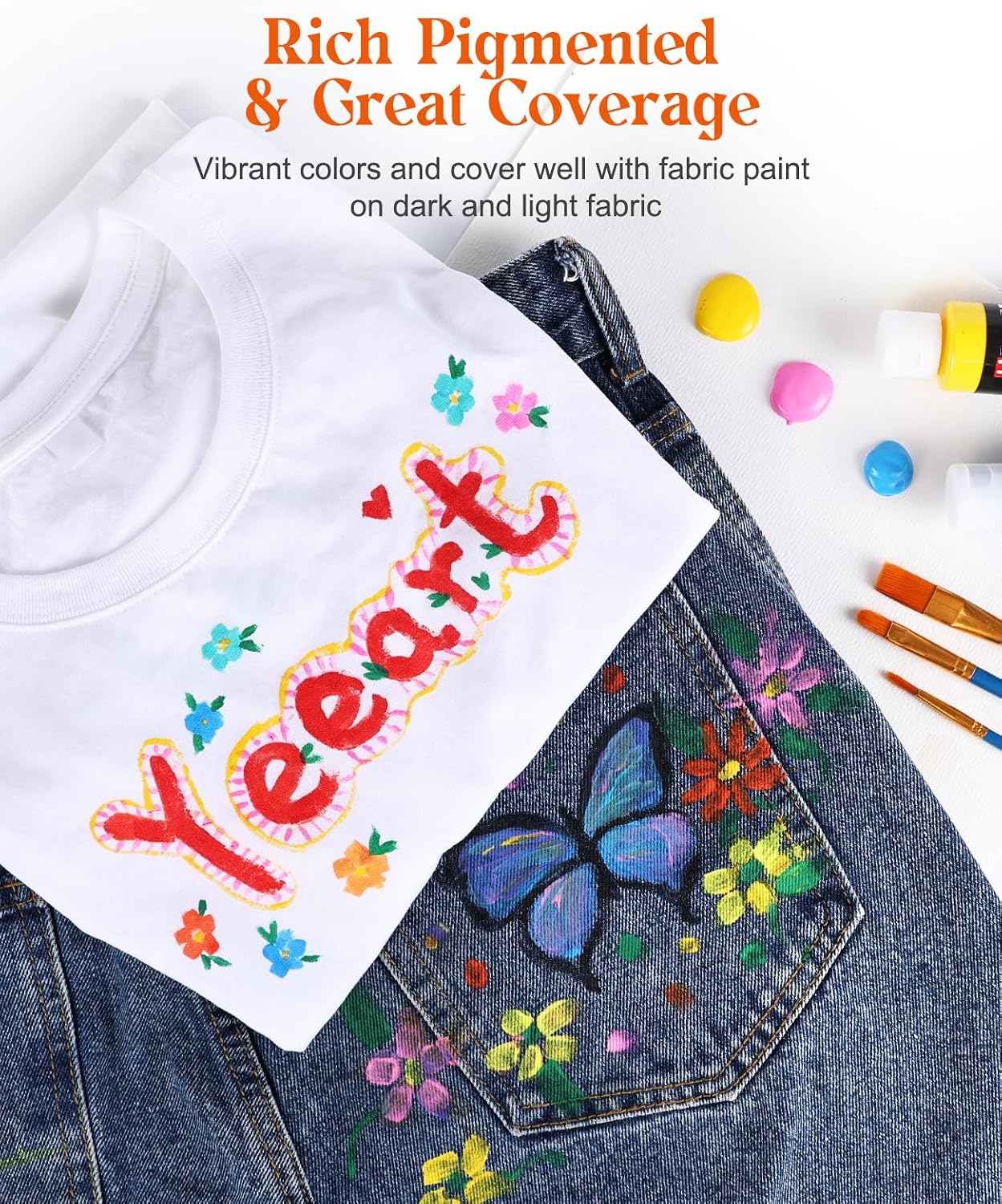 Fabric Paint, Yeeart 20 Colors Permanent Soft Fabric Paint Set for Clothes in Bottles (60ml/2oz) with 10 Brushes, Palette, Non-Toxic Textile Paint Art Supplies for Clothes, Canvas, T-Shirts, Jeans, Bags & Art Crafts - Image 7