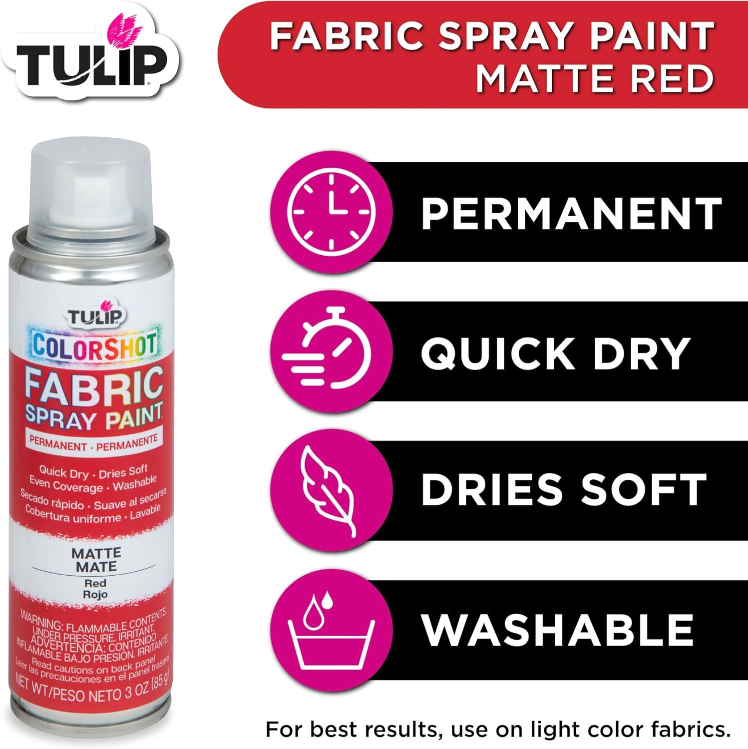 TULIP ColorShot Fabric Spray Paint, Red, 3 oz | Quick-Drying & Machine Washable Permanent Fabric Paint for Clothing & DIY Fabric Projects - Image 4