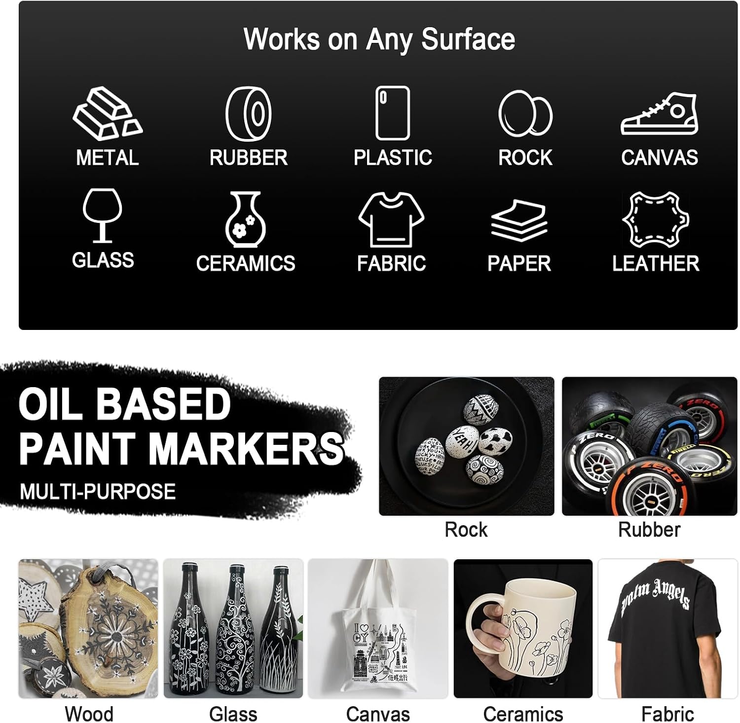 Betem 4 Oil Based Black White Paint Pens, Permanent Fabric Paint Markers | Dual Tip(0.7mm & 3mm), Waterproof, Quick Dry, for Rock Painting, Tire, Wood, Plastic, Ceramic, Metal, Rubber, Mugs, Canvas - Image 4